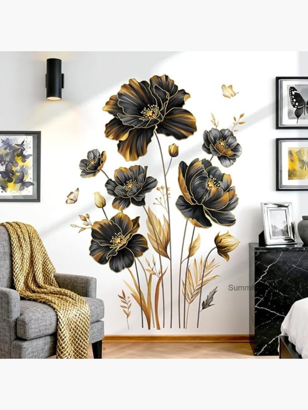 Large Floral Wall Decals, 2 Sheets, Removable PVC Stickers for Home Decor